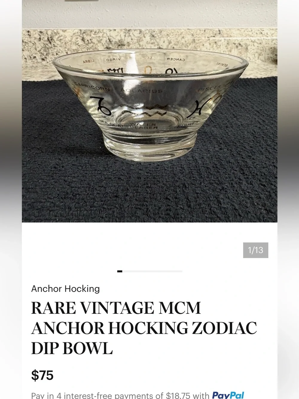 Anchor Hocking Zodiac / astrological chip bowl or salad bowl. 1960s